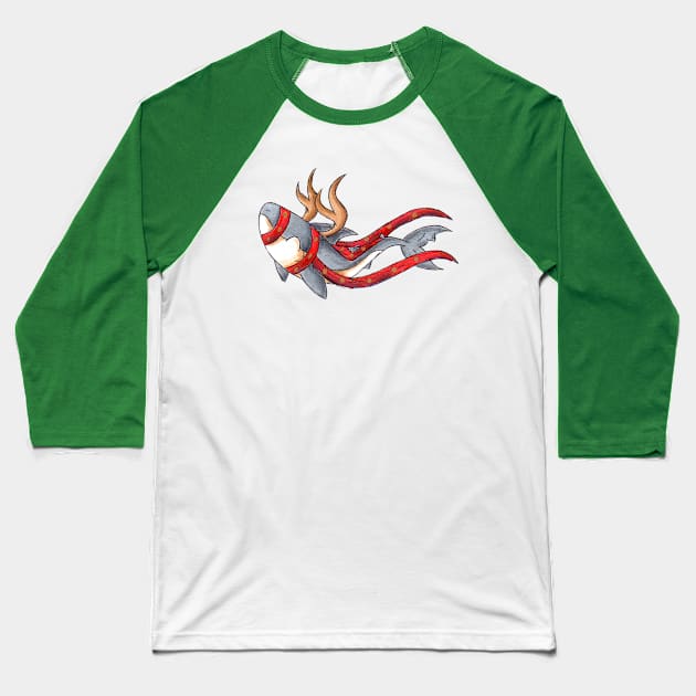 Reindeer Shark Baseball T-Shirt by KristenOKeefeArt